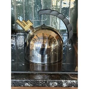 VTG 19830s Sapper Alessi 2L 18/10 INDOX Italy #9091 Kettle Brass Whistle MCM